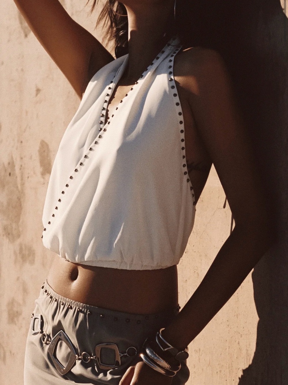 12th Tribe Georgia White Studded Halter Top